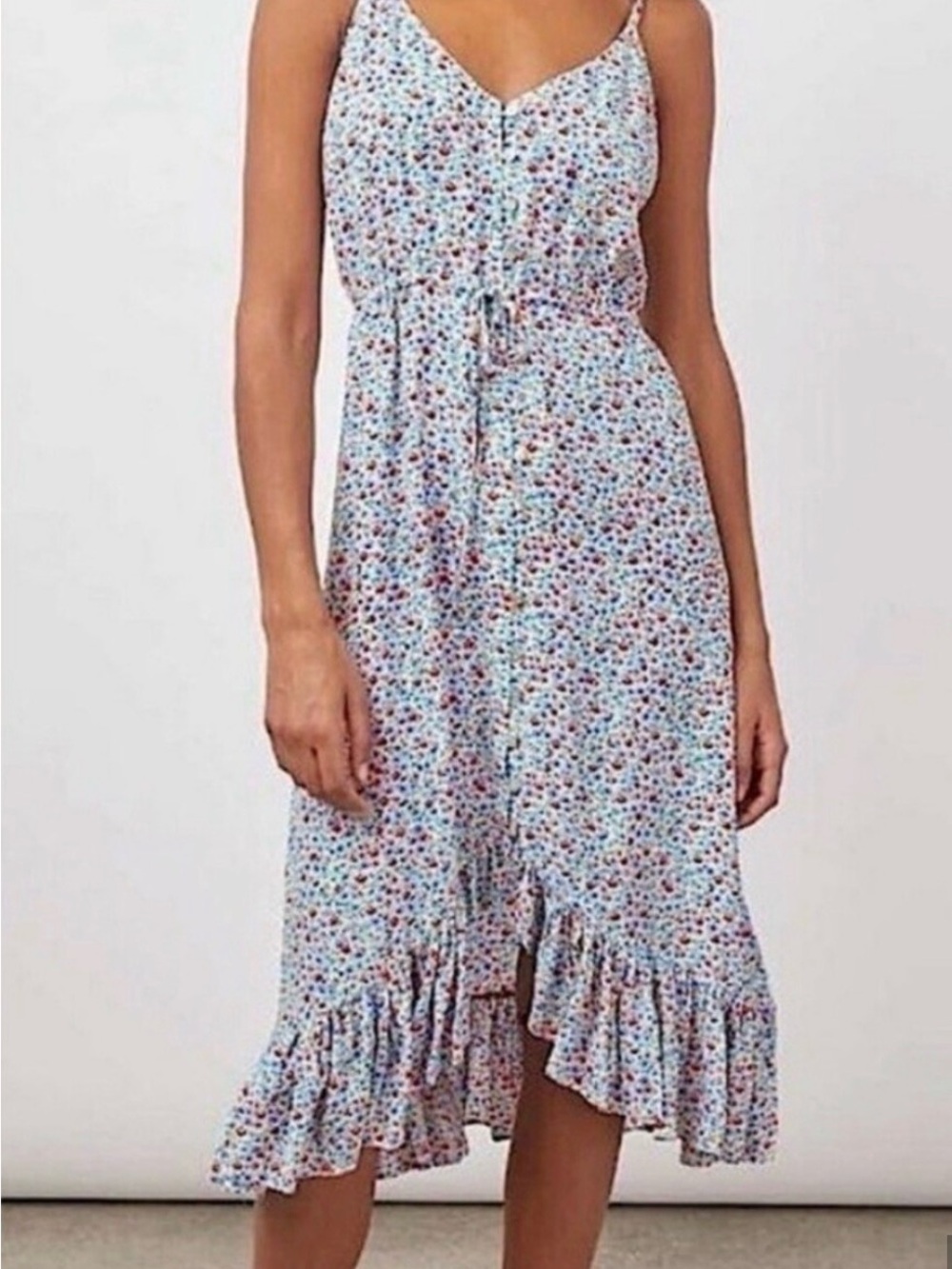 Rails Floral Button-Front Sundress with Flowers and a Waterfall Ruffle Hem